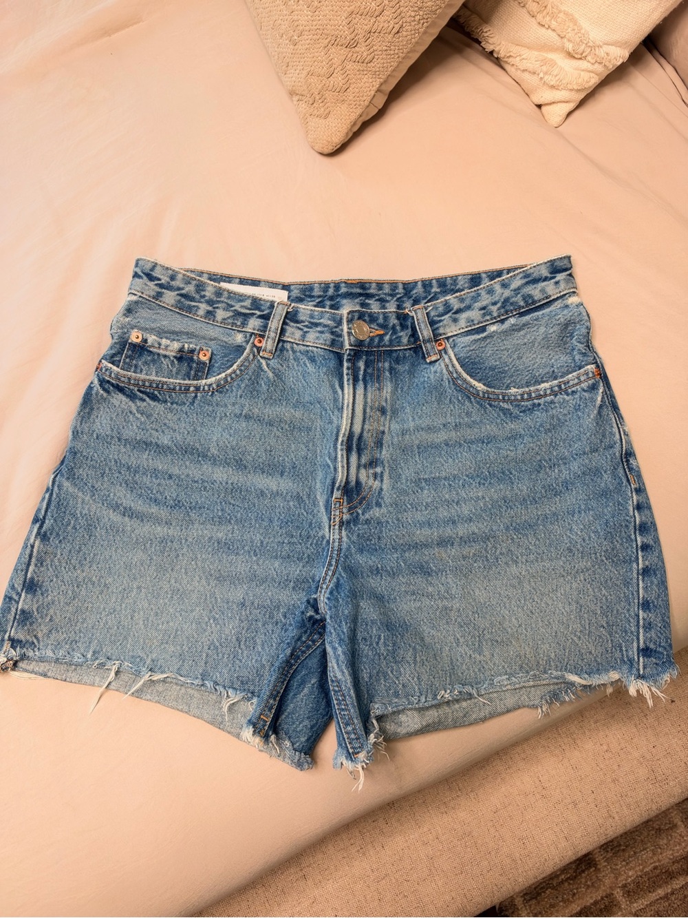 Zara Light Blue Distressed Denim Cutoff Shorts